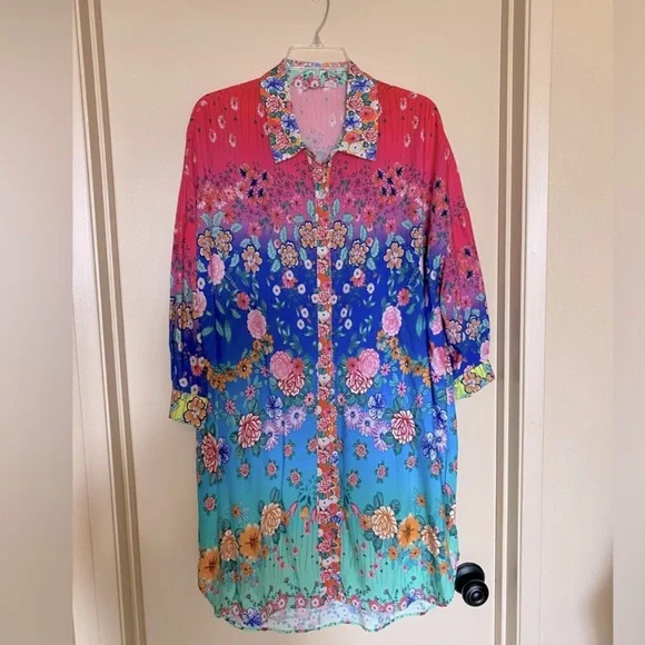NEW Johnny Was Rainbow Midi Shirt Dress - Picture 11 of 15